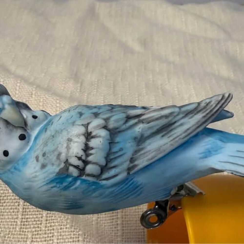 Vintage Ceramic Blue Budgie Parakeet Clip-On Figurine Made in Japan
